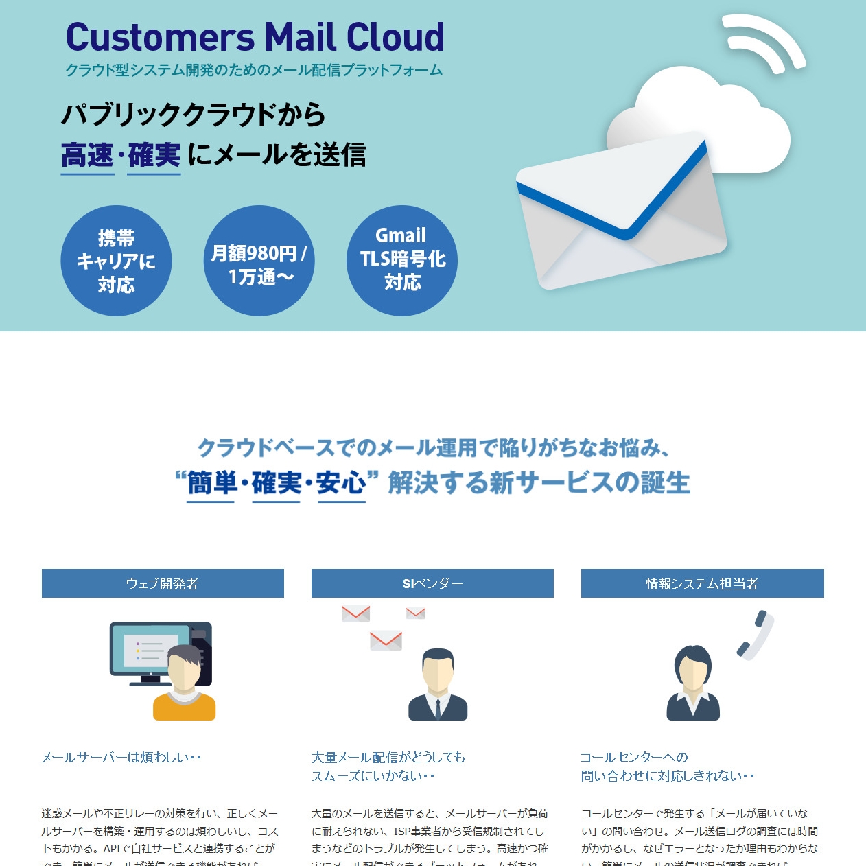 Customers Mail Cloud ランディングページ